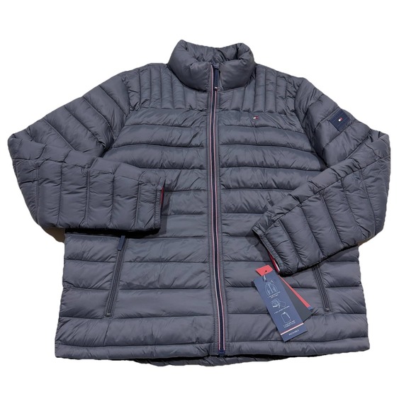Tommy Hilfiger Puffer Jacket Mens Size XL Charcoal Grey Quilted Packable NWT